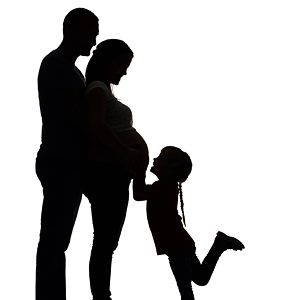 Schattenfoto Familie mit Babybauch und Kind