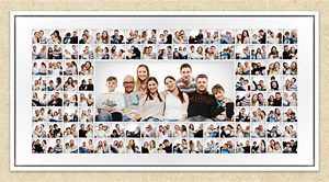 Collage aus einem Couch-Shooting Familien-Collage mit 8 Personen