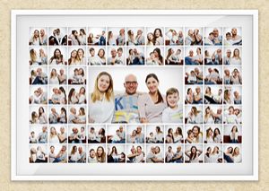 Collage aus einem Couch-Shooting Collage einer Familie im Bilderrahmen